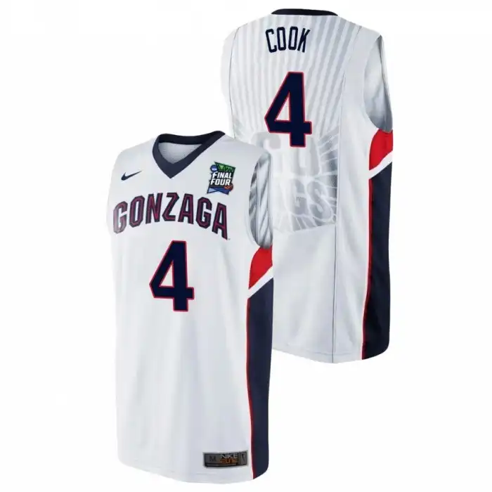 Men's Gonzaga Bulldogs Aaron Cook Jr. #4 2021 Final Four White College Basketball Jersey