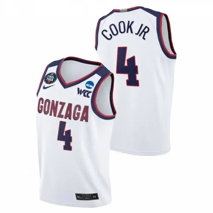 Men's Gonzaga Bulldogs Aaron Cook Jr. #4 2021 March Madness Final Four WCC White College Basketball Jersey