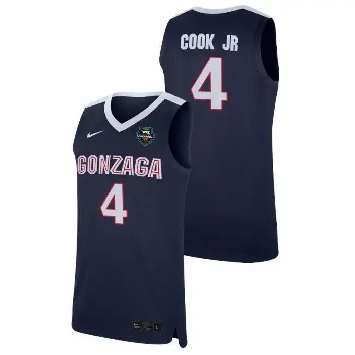 Men's Gonzaga Bulldogs Aaron Cook Jr. #4 2021 WCC Navy Replica Conference Tournament Champions College Basketball Jersey