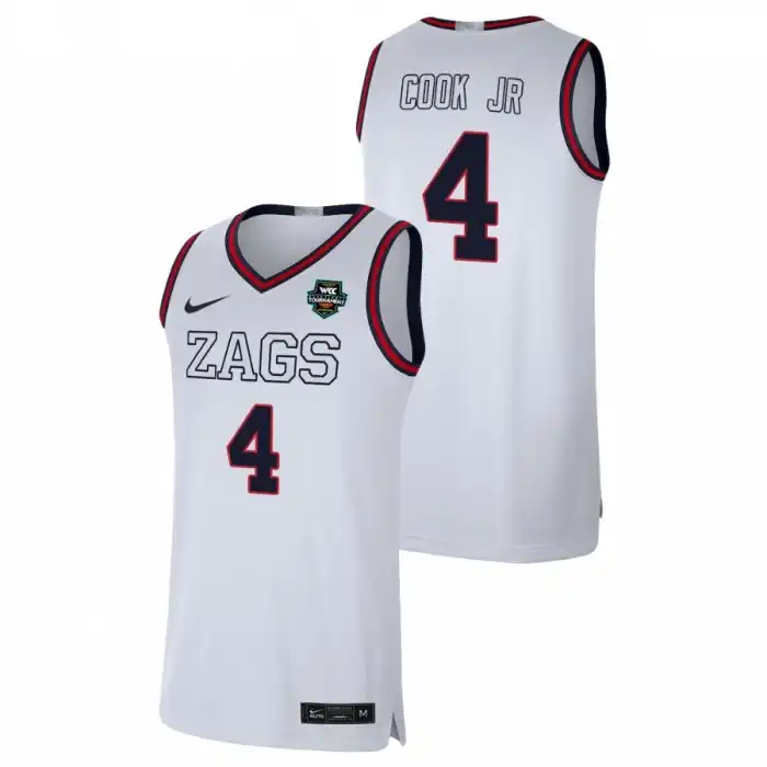 Men's Gonzaga Bulldogs Aaron Cook Jr. #4 2021 WCC White Limited Conference Tournament Champions College Basketball Jersey