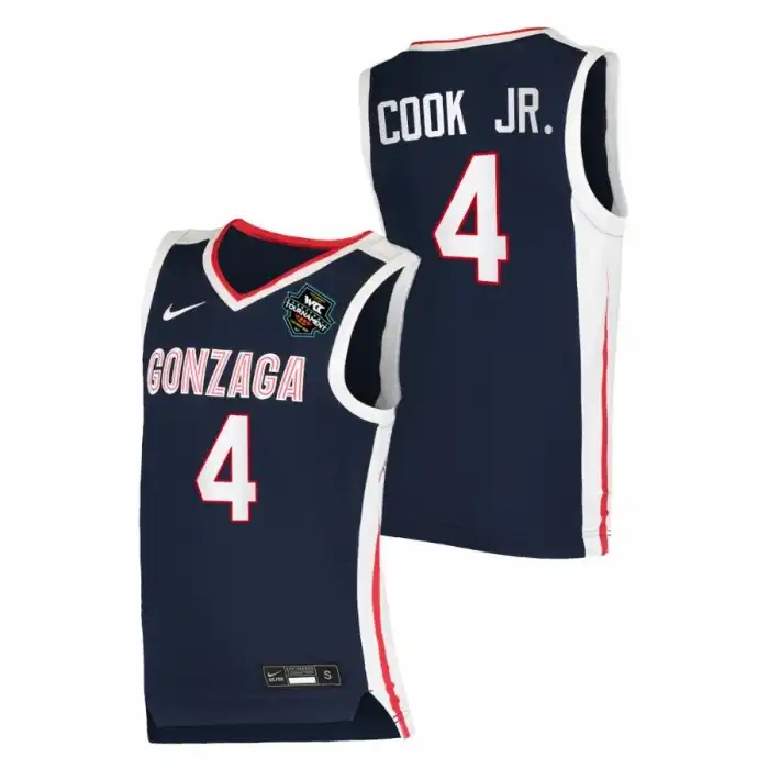 Men's Gonzaga Bulldogs Aaron Cook Jr. #4 Elite Navy Conference Tournament Champions 2021 WCC Mens College Basketball Jersey