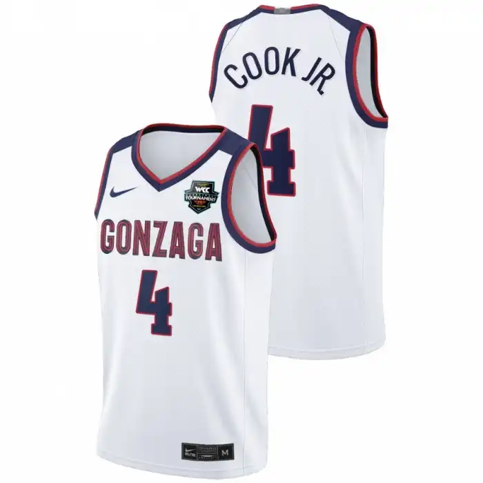 Men's Gonzaga Bulldogs Aaron Cook Jr. #4 Limited White Conference Tournament Champions 2021 WCC Mens College Basketball Jersey