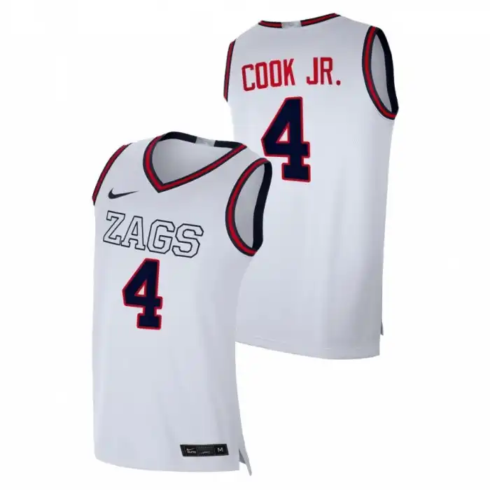 Men's Gonzaga Bulldogs Aaron Cook Jr. #4 White 2020-21 Replica College Basketball Jersey