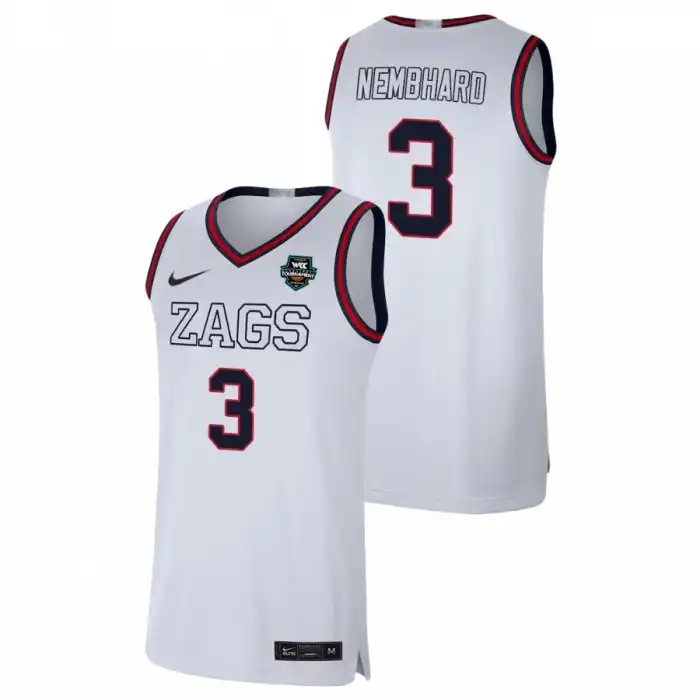 Men's Gonzaga Bulldogs Andrew Nembhard #3 2021 WCC White Limited Conference Tournament Champions College Basketball Jersey