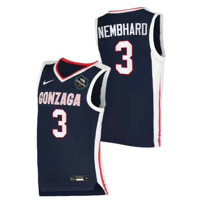 Men's Gonzaga Bulldogs Andrew Nembhard #3 Elite Navy Conference Tournament Champions 2021 WCC Mens College Basketball Jersey