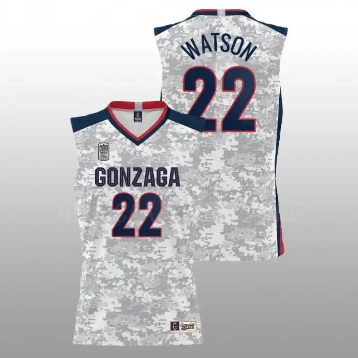 Men's Gonzaga Bulldogs Anton Watson #22 2022 Carrier Classic Armed Forces Day White College Basketball Jersey