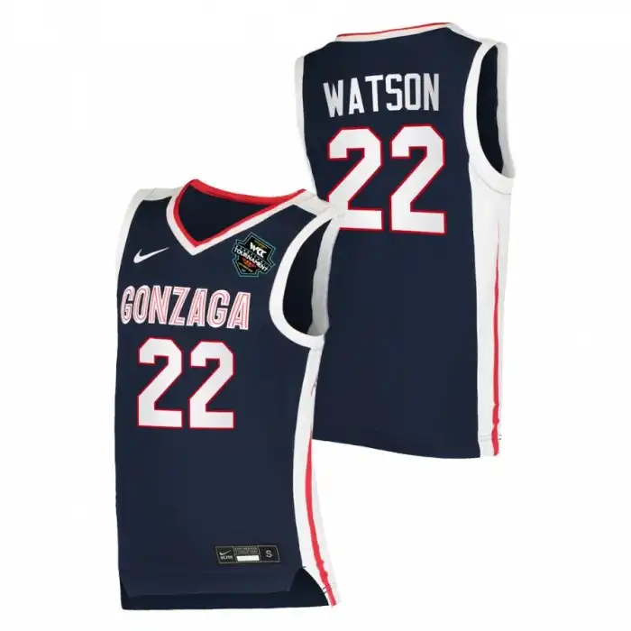 Men's Gonzaga Bulldogs Anton Watson #22 Elite Navy Conference Tournament Champions 2021 WCC Mens College Basketball Jersey