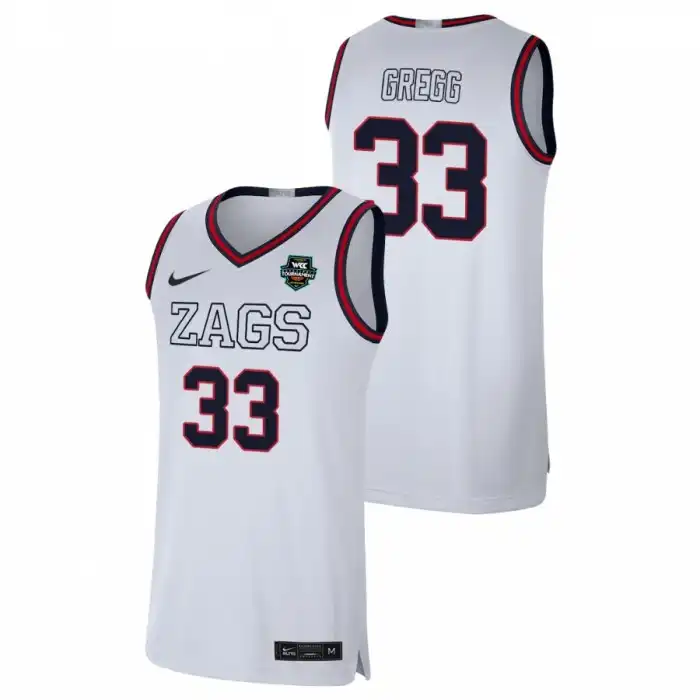 Men's Gonzaga Bulldogs Ben Gregg #33 2021 WCC White Limited Conference Tournament Champions College Basketball Jersey