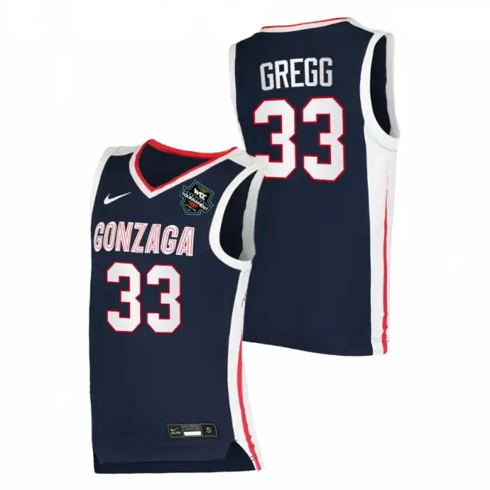 Men's Gonzaga Bulldogs Ben Gregg #33 g Navy 2021 WCC Mens Elite Conference Tournament Champions College Basketball Jersey