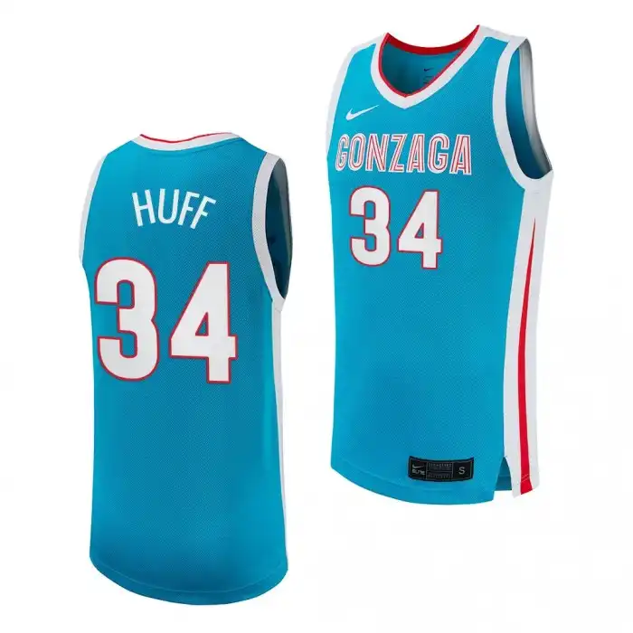 Men's Gonzaga Bulldogs Braden Huff #34 uniform Turquoise Replica 2023-24 College Basketball Jersey