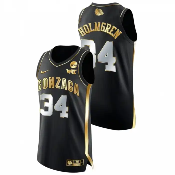 Men's Gonzaga Bulldogs Chet Holmgren #34 2021 FIBAU19 MVP Golden Edition Navy College Basketball Jersey