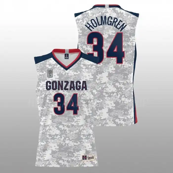 Men's Gonzaga Bulldogs Chet Holmgren #34 2022 Carrier Classic Armed Forces Day White College Basketball Jersey