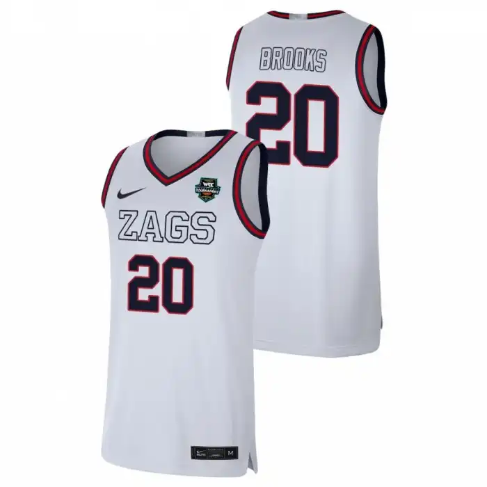 Men's Gonzaga Bulldogs Colby Brooks #20 2021 WCC White Limited Conference Tournament Champions College Basketball Jersey