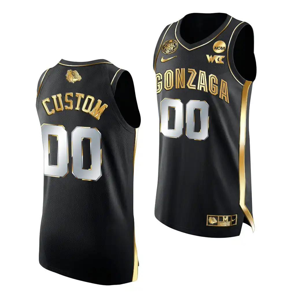 Men's Gonzaga Bulldogs Custom #00 Black Golden 2021 March Madness Final Four Authentic College Basketball Jersey