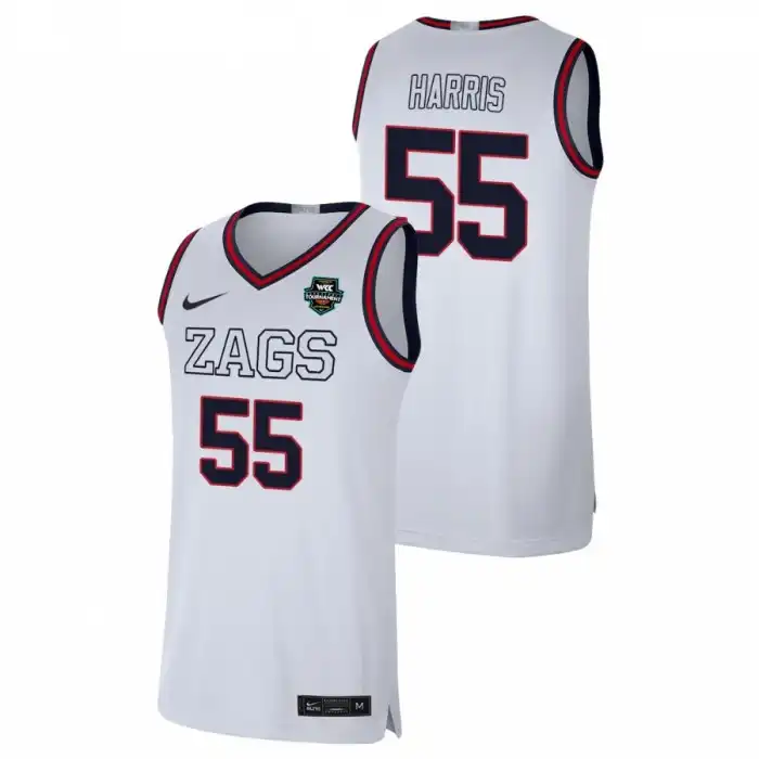 Men's Gonzaga Bulldogs Dominick Harris #55 2021 WCC White Limited Conference Tournament Champions College Basketball Jersey