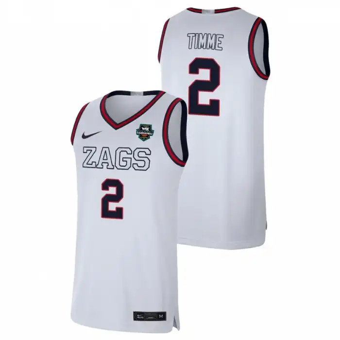 Men's Gonzaga Bulldogs Drew Timme #2 2021 WCC White Limited Conference Tournament Champions College Basketball Jersey