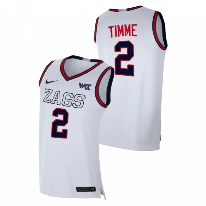 Men's Gonzaga Bulldogs Drew Timme #2 White 2021-22 Replica College Basketball Jersey