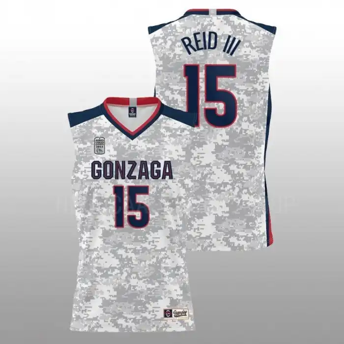 Men's Gonzaga Bulldogs Efton Reid #15 2022 Carrier Classic Armed Forces Day White College Basketball Jersey