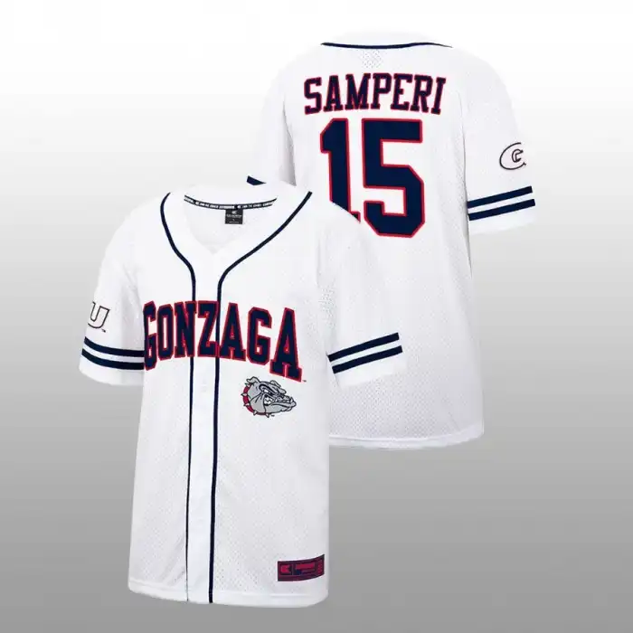 Men's Gonzaga Bulldogs Ezra Samperi #15 Free Spirited White College Baseball Jersey