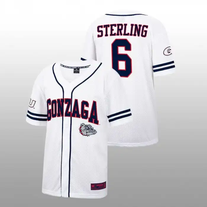 Men's Gonzaga Bulldogs Grayson Sterling #6 Free Spirited White College Baseball Jersey