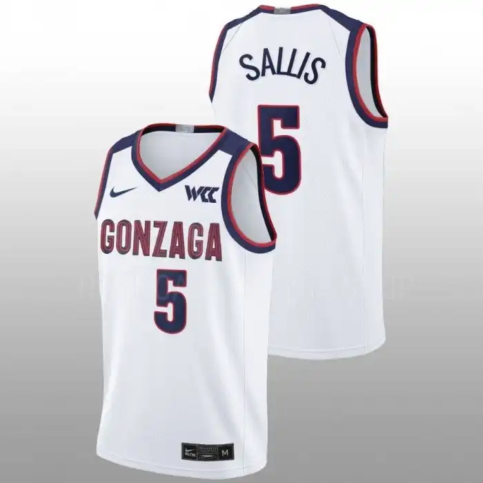 Men's Gonzaga Bulldogs Hunter Sallis #5 2022-23 White College Basketball Jersey