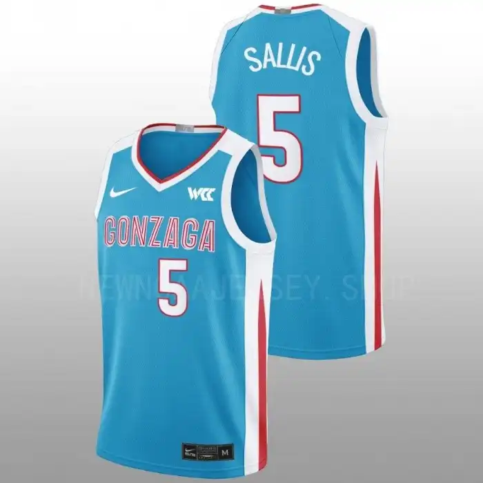 Men's Gonzaga Bulldogs Hunter Sallis #5 Blue 2022-23 N7 College Basketball Jersey