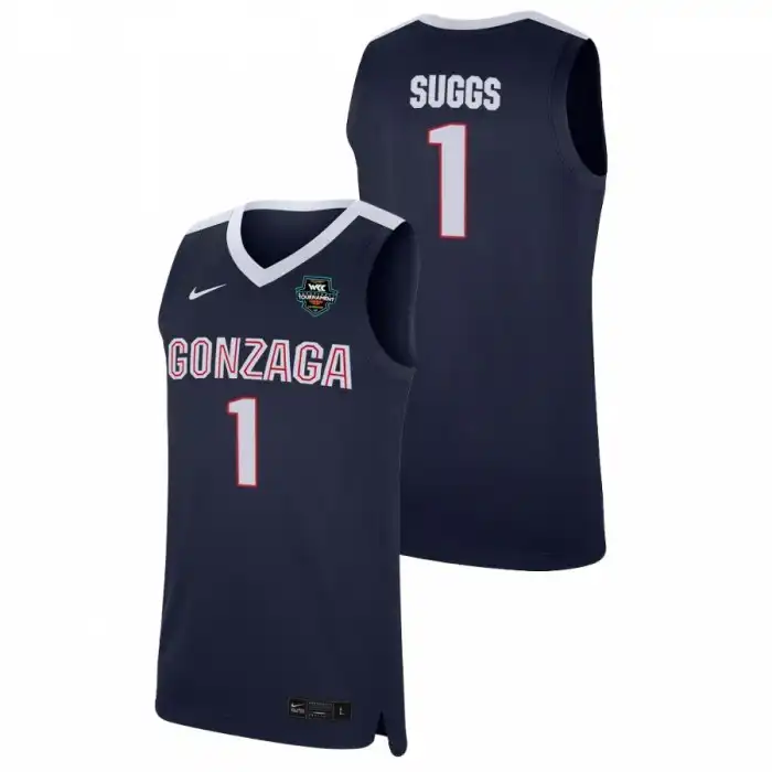 Men's Gonzaga Bulldogs Jalen Suggs #1 2021 WCC Navy Replica Conference Tournament Champions College Basketball Jersey