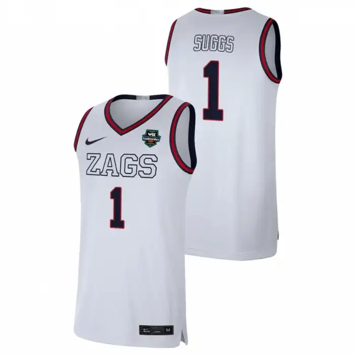 Men's Gonzaga Bulldogs Jalen Suggs #1 2021 WCC White Limited Conference Tournament Champions College Basketball Jersey