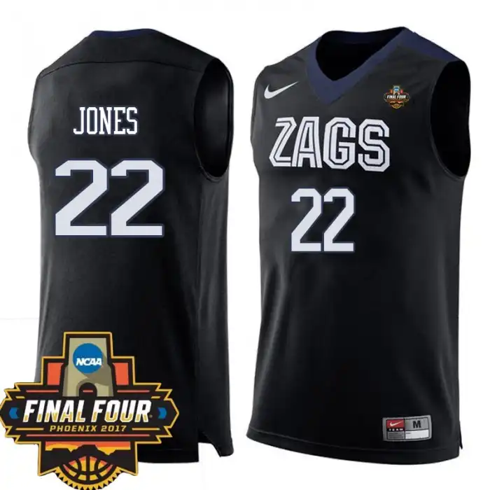 Men's Gonzaga Bulldogs Jeremy Jones #22 2017 Final Four Team Black College Basketball Jersey