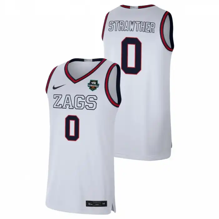 Men's Gonzaga Bulldogs Julian Strawther #0 2021 WCC White Limited Conference Tournament Champions College Basketball Jersey