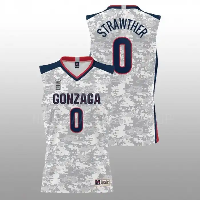 Men's Gonzaga Bulldogs Julian Strawther #0 2022 Carrier Classic Armed Forces Day White College Basketball Jersey