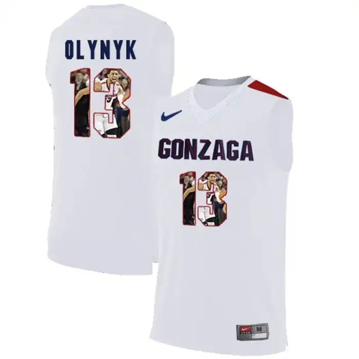 Men's Gonzaga Bulldogs Kelly Olynyk #13 with Player Pictorial White College Basketball Jersey