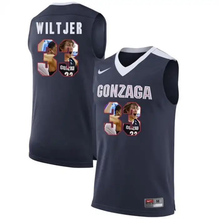 Men's Gonzaga Bulldogs Kyle Wiltjer #33 Blue Dark with Player Pictorial College Basketball Jersey