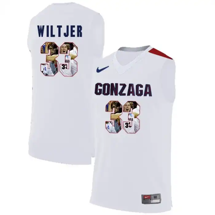 Men's Gonzaga Bulldogs Kyle Wiltjer #33 with Player Pictorial White College Basketball Jersey