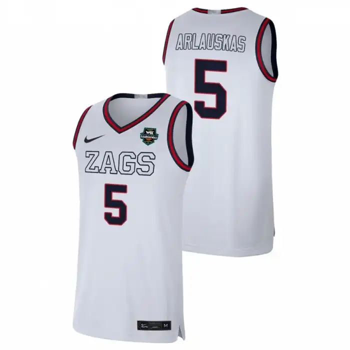 Men's Gonzaga Bulldogs Martynas Arlauskas #5 2021 WCC White Limited Conference Tournament Champions College Basketball Jersey