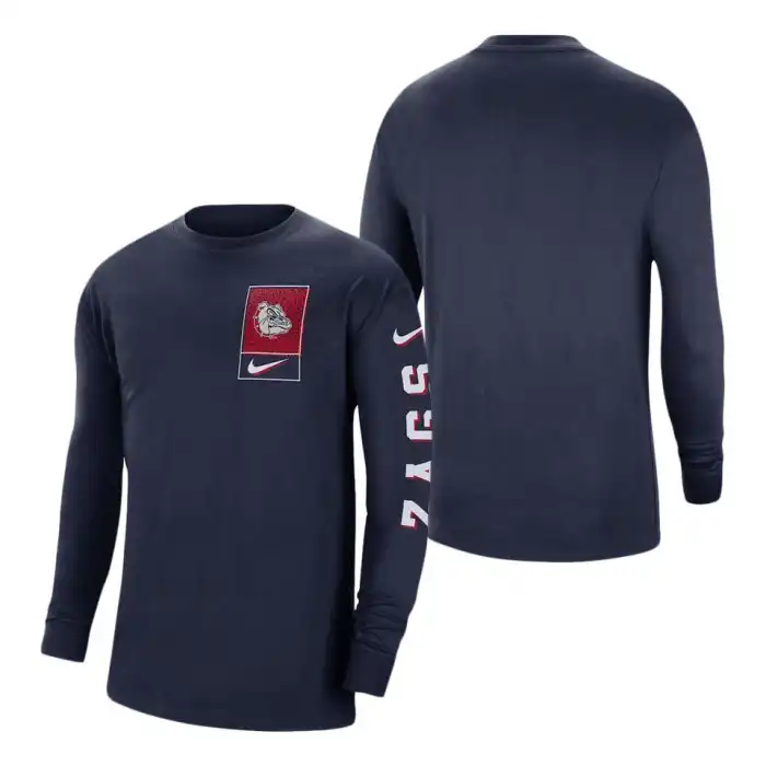 Men's Gonzaga Bulldogs Navy Nike Seasonal Max90 2-Hit Long Sleeve College Basketball T-shirt