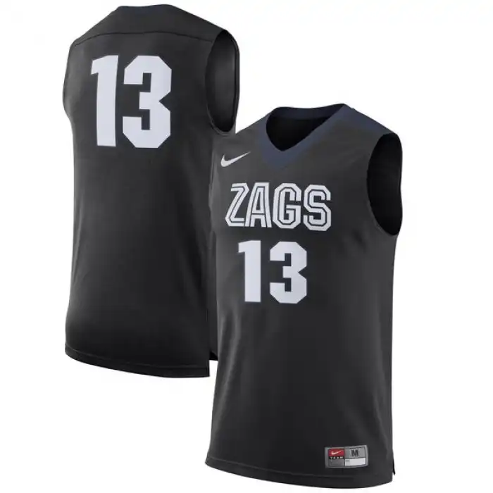 Men's Gonzaga Bulldogs Number #13 Black College Basketball Jersey