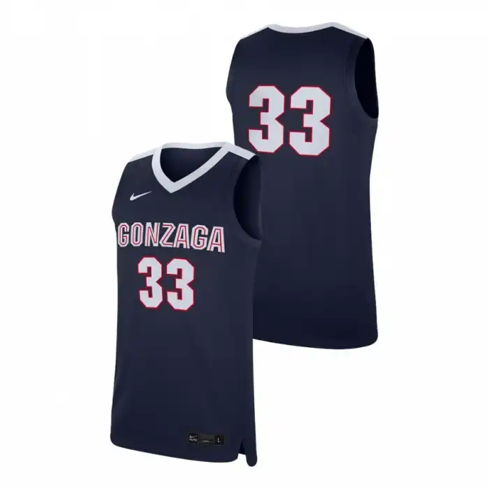 Men's Gonzaga Bulldogs Number #33 Replica Navy College Basketball Jersey