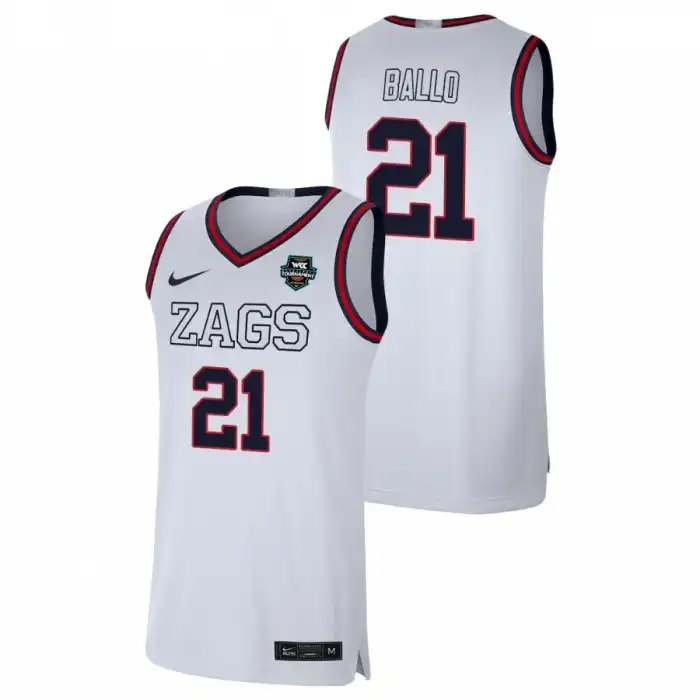 Men's Gonzaga Bulldogs Oumar Ballo #21 2021 WCC White Limited Conference Tournament Champions College Basketball Jersey