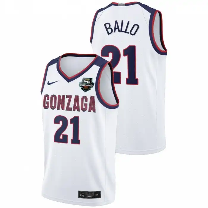 Men's Gonzaga Bulldogs Oumar Ballo #21 Limited White Conference Tournament Champions 2021 WCC Mens College Basketball Jersey