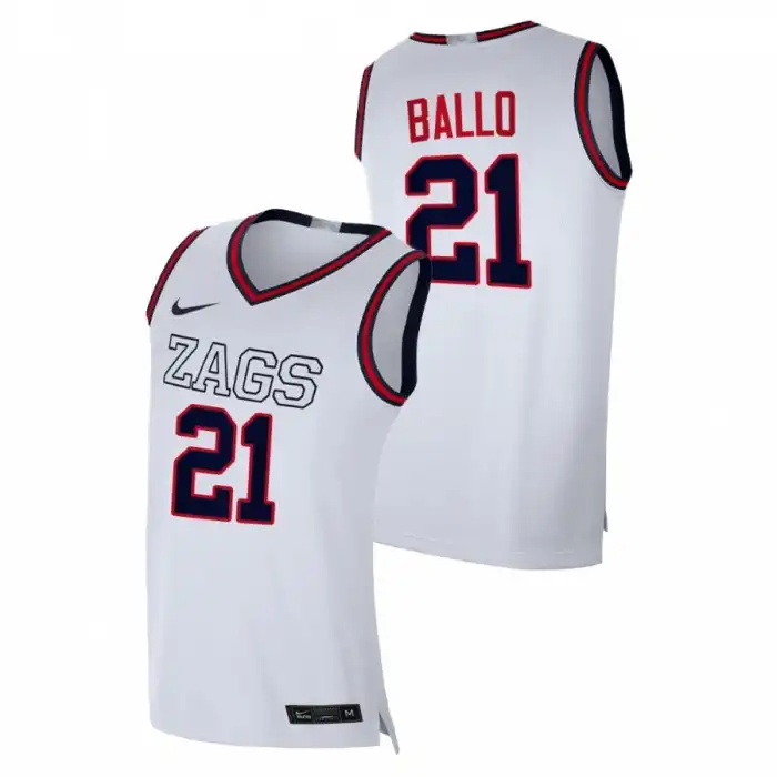 Men's Gonzaga Bulldogs Oumar Ballo #21 White 2020-21 Replica College Basketball Jersey