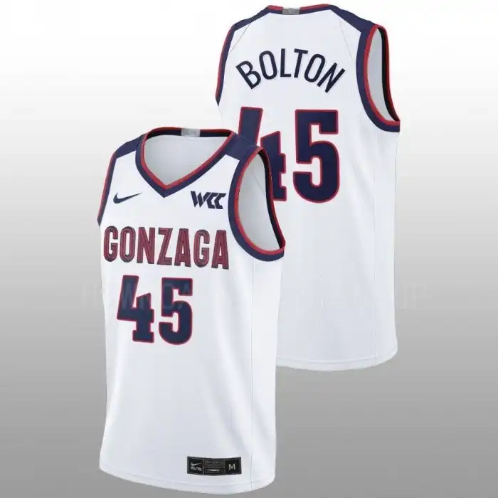 Men's Gonzaga Bulldogs Rasir Bolton #45 2022-23 White College Basketball Jersey