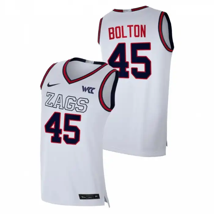 Men's Gonzaga Bulldogs Rasir Bolton #45 White 2021-22 Replica College Basketball Jersey