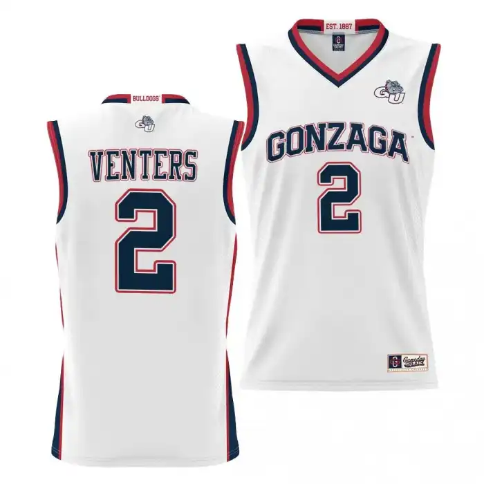 Men's Gonzaga Bulldogs Steele Venters #2 NIL White Lightweight College Basketball Jersey