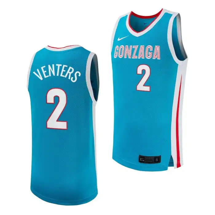 Men's Gonzaga Bulldogs Steele Venters #2 uniform Turquoise Replica 2023-24 College Basketball Jersey