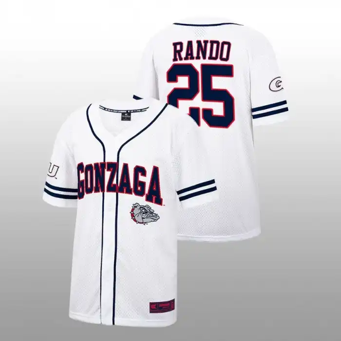 Men's Gonzaga Bulldogs Tyler Rando #25 Free Spirited White College Baseball Jersey