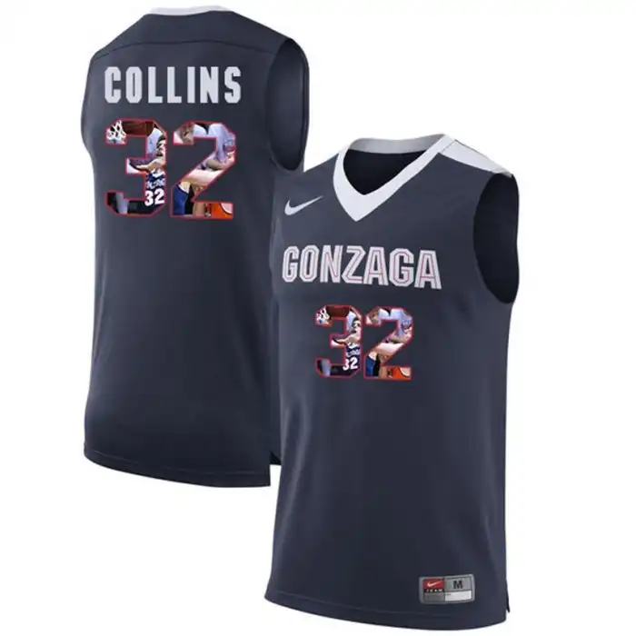 Men's Gonzaga Bulldogs Zach Collins #32 Blue Dark with Player Pictorial College Basketball Jersey