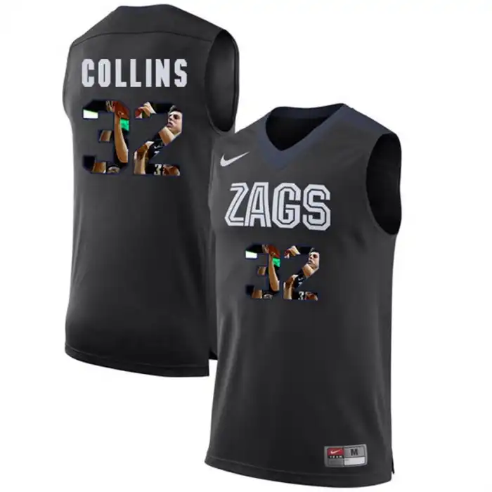 Men's Gonzaga Bulldogs Zach Collins #32 with Player Pictorial Black College Basketball Jersey