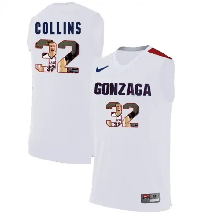 Men's Gonzaga Bulldogs Zach Collins #32 with Player Pictorial White College Basketball Jersey