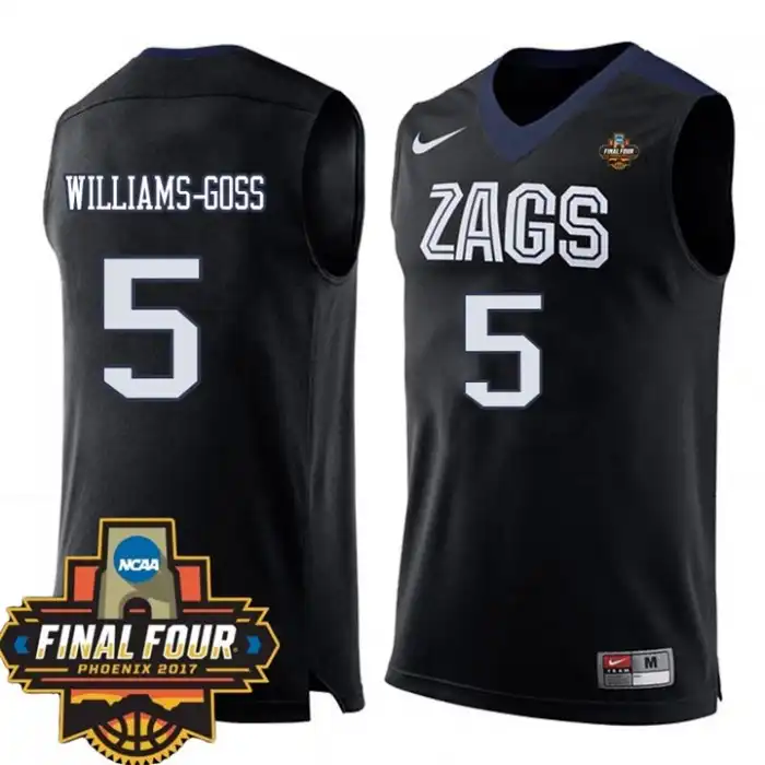 Youth Gonzaga Bulldogs Nigel Williams-Goss #5 2017 Final Four Team Black College Basketball Jersey